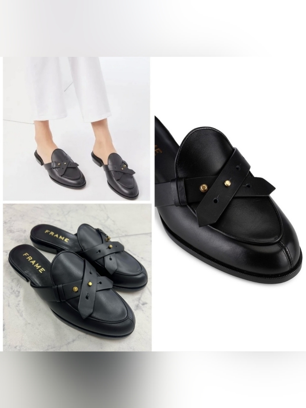 FRAME Le Sweetzer Backless Loafer Mules, Slides Italian Leather Black Sz 11 NWT